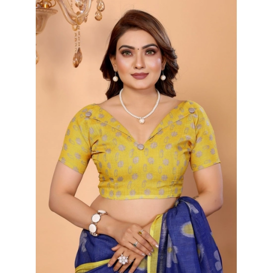 Generic Women's Linen Cotton Printed Saree With Unstitched Blouse 5.5Mtr (Blue) Generic Women's Linen Cotton Printed Saree With Unstitched Blouse 5.5Mtr (Blue)