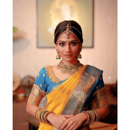 Generic Women's Soft Litchi Silk Jacquard Work Saree With Unstitched Blouse 5.5Mtr (Yellow) Generic Women's Soft Litchi Silk Jacquard Work Saree With Unstitched Blouse 5.5Mtr (Yellow)