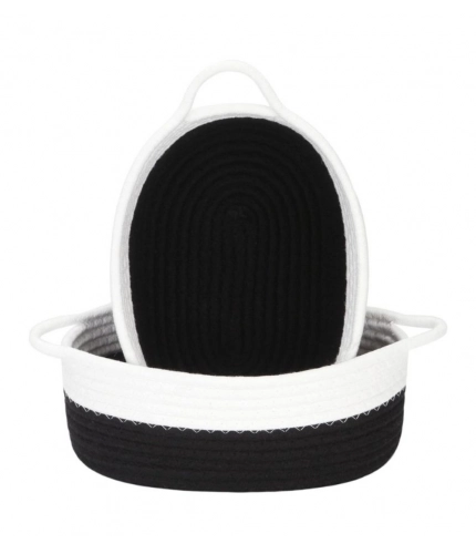 Generic Cotton Black White 2 Pcs Storage Basket For Clothes (Black-White)