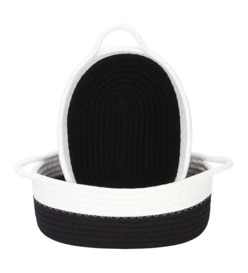 Generic Cotton Black White 2 Pcs Storage Basket For Clothes (Black-White)