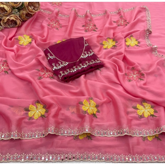Generic Women's Georgette Embellished Saree With Unstitched Blouse 5.5Mtr (Pink) Generic Women's Georgette Embellished Saree With Unstitched Blouse 5.5Mtr (Pink)