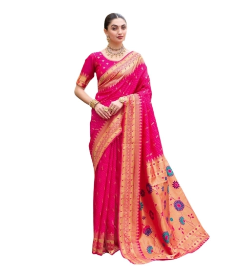 Generic Women's Silk Blend Zari Woven Saree With Unstitched Blouse 5.5Mtr (Pink)