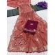 Generic Women's Star Georgette Embellished Saree With Unstitched Blouse 5.5Mtr (Dusty Coral-Maroon)