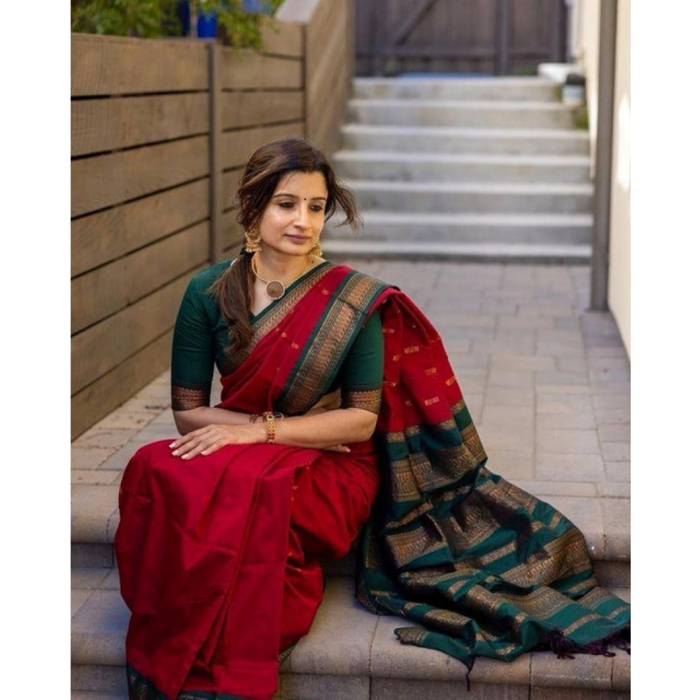 Generic Women's Soft Litchi Silk Jacquard Work Saree With Unstitched Blouse 5.5Mtr (Red) Generic Women's Soft Litchi Silk Jacquard Work Saree With Unstitched Blouse 5.5Mtr (Red)