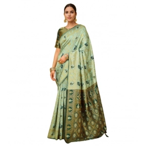 Generic Women's Silk Blend Woven Paithani Saree With Unstitched Blouse 5.5Mtr (Mahendi)