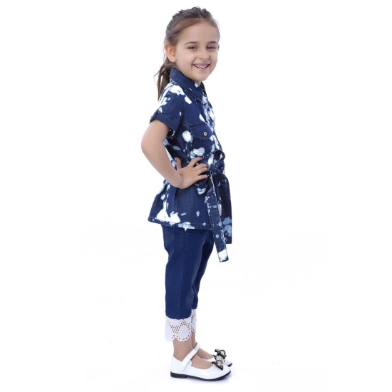 Generic Girl's Denim Tie & Dye Short Sleeve Top (Blue-White) Generic Girl's Denim Tie & Dye Short Sleeve Top (Blue-White)