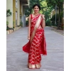 Generic Women's Soft Lichi Silk Printed Saree With Unstitched Blouse 5.5Mtr (Red)
