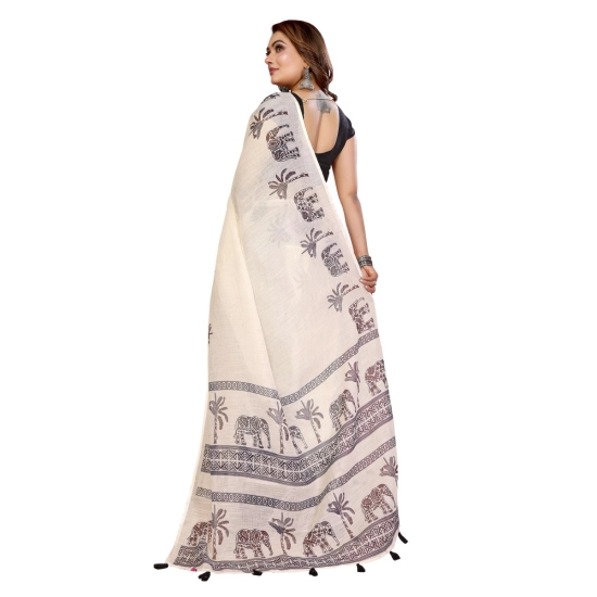 Generic Women's Linen Cotton Printed Saree With Unstitched Blouse 5.5Mtr (Off White) Generic Women's Linen Cotton Printed Saree With Unstitched Blouse 5.5Mtr (Off White)