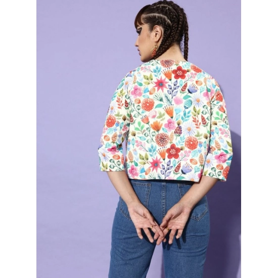 Generic Women's Polyester Floral 3-4th Sleeves Shrug (Multicolor) Generic Women's Polyester Floral 3-4th Sleeves Shrug (Multicolor)