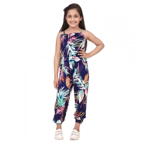 Generic Girl's Rayon Printed Sleeveless Jumpsuit (Blue-Multicolor)