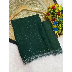 Generic Women's Georgette Stone Work Saree With Unstitched Blouse 5.5Mtr (Green)