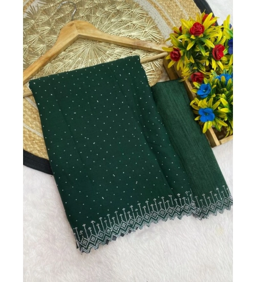 Generic Women's Georgette Stone Work Saree With Unstitched Blouse 5.5Mtr (Green)