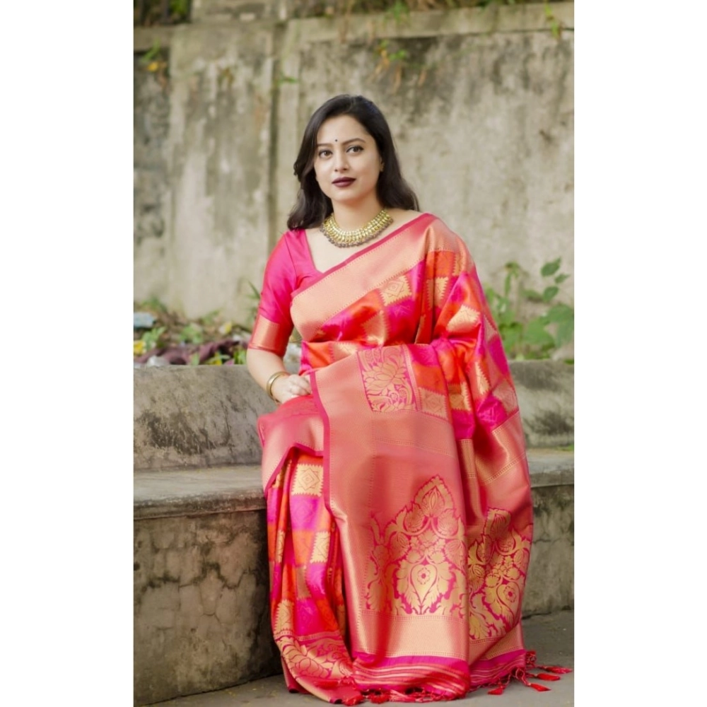 Generic Women's Soft Litchi Silk Jacquard Work Saree With Unstitched Blouse 5.5Mtr (Red) Generic Women's Soft Litchi Silk Jacquard Work Saree With Unstitched Blouse 5.5Mtr (Red)
