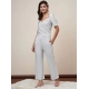 Generic Women's Polyester Shimmer Self Design Short Sleeve Jumpsuit (Silver)