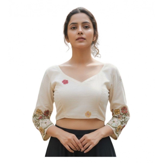 Generic Women's Cambric Cotton Round Neck Padded Blouse (White, 38 Ready Size (Self-Alterable 36–40)