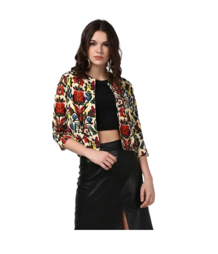 Generic Women's Polyester Floral 3-4th Sleeves Shrug (Multicolor)