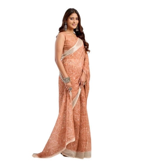 Generic Women's Faux Linen Floral Print Ready to wear Saree With Unstitched Blouse 5.5Mtr (Peach) Generic Women's Faux Linen Floral Print Ready to wear Saree With Unstitched Blouse 5.5Mtr (Peach)