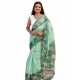 Generic Women's Linen Printed Saree With Unstitched Blouse 5.5Mtr (Green)