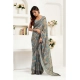 Generic Women's Linen Cotton Printed Ready To Wear Saree With Unstitched Blouse 5.5 Mtr (Grey)