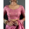 Generic Women's Satin Printed Saree With Unstitched Blouse 5.5Mtr (Pink)