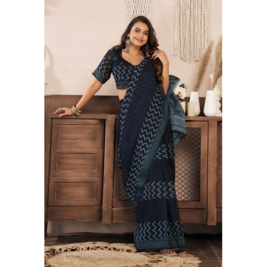 Generic Women's Linen Cotton Printed Ready To Wear Saree With Unstitched Blouse 5.5 Mtr (Black) Generic Women's Linen Cotton Printed Ready To Wear Saree With Unstitched Blouse 5.5 Mtr (Black)