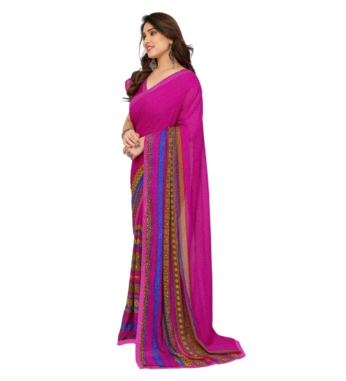 Generic Women's Georgette Printed Saree With Unstitched Blouse 5.5Mtr (Pink)