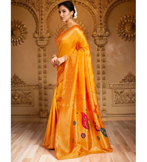 Generic Women's Silk Blend Zari Weaving Saree With Unstitched Blouse 5.5Mtr (Mustard)