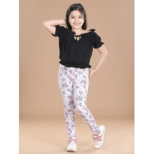 Generic Girl's Cotton Lycra Floral Elasticated Jeggings (Lavender)