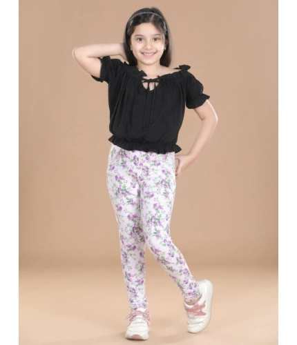 Generic Girl's Cotton Lycra Floral Elasticated Jeggings (Lavender)