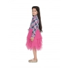 Generic Girl's Polyster Crepe Lace Inserts Long Sleeves Dress (Pink-Blue)