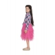 Generic Girl's Polyster Crepe Lace Inserts Long Sleeves Dress (Pink-Blue)