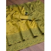 Generic Women's Soft Lichi Silk Printed Saree With Unstitched Blouse 5.5Mtr (Green)