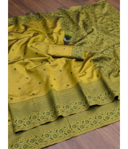 Generic Women's Soft Lichi Silk Printed Saree With Unstitched Blouse 5.5Mtr (Green)