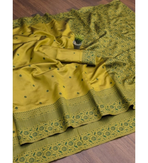 Generic Women's Soft Lichi Silk Printed Saree With Unstitched Blouse 5.5Mtr (Green)