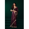 Generic Women's Net Sequence Saree With Unstitched Blouse 5.5Mtr (Maroon)