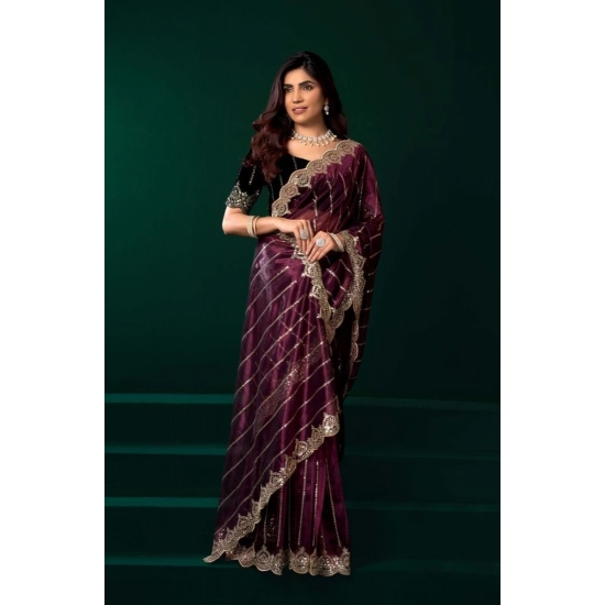 Generic Women's Net Sequence Saree With Unstitched Blouse 5.5Mtr (Maroon) Generic Women's Net Sequence Saree With Unstitched Blouse 5.5Mtr (Maroon)
