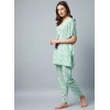 Generic Women's Rayon Floral Kaftan Sleeve Night Suit (Green - Pink)