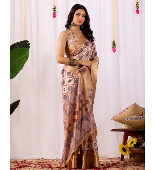 Generic Women's Faux_Silk Printed Saree With Unstitched Blouse 5.5Mtr (Multicolor) Generic Women's Faux_Silk Printed Saree With Unstitched Blouse 5.5Mtr (Multicolor)