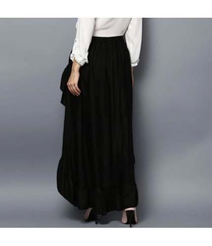 Generic Women's Rayon Ruffled Elasticated Skirt (Black)