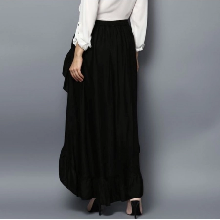 Generic Women's Rayon Ruffled Elasticated Skirt (Black) Generic Women's Rayon Ruffled Elasticated Skirt (Black)
