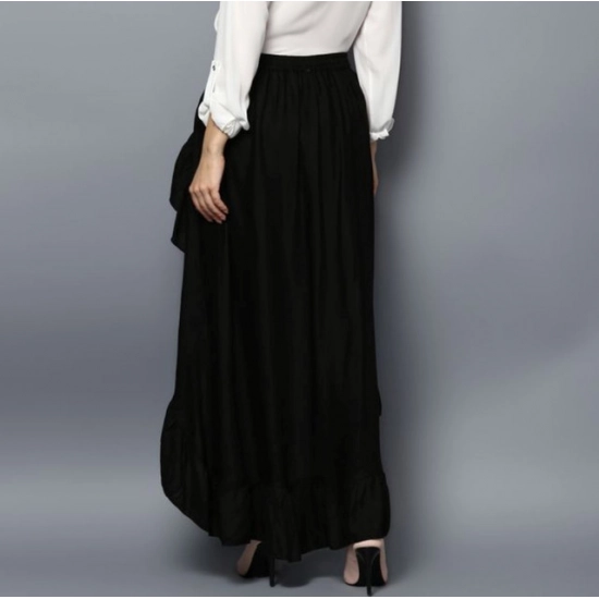 Generic Women's Rayon Ruffled Elasticated Skirt (Black) Generic Women's Rayon Ruffled Elasticated Skirt (Black)