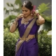 Generic Women's Banarasi Silk Printed Saree With Unstitched Blouse 5.5Mtr (Purple)