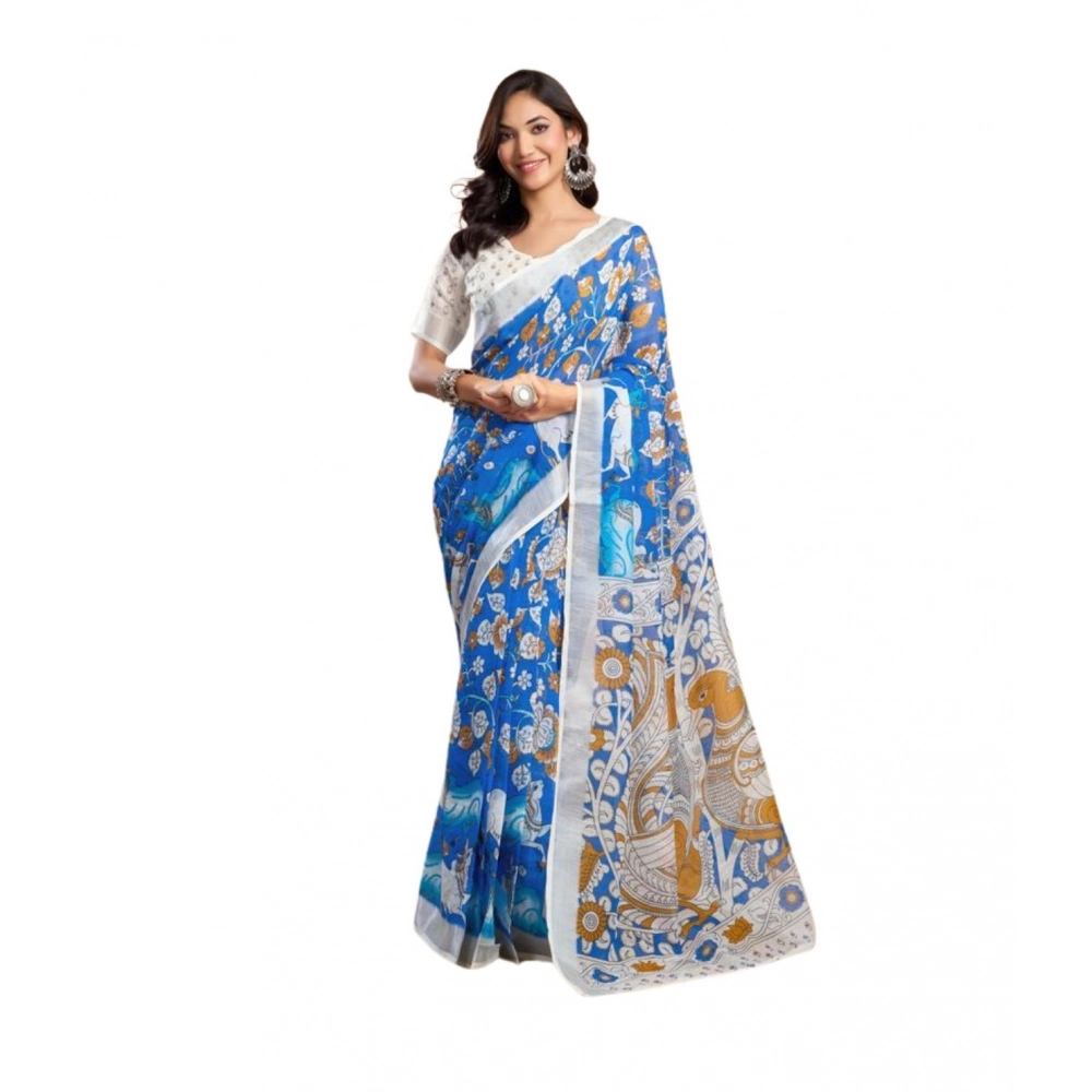 Generic Women's Faux_Linen Printed Ready-to-Wear Saree With Unstitched Blouse 5.5 Mtr (Blue) Generic Women's Faux_Linen Printed Ready-to-Wear Saree With Unstitched Blouse 5.5 Mtr (Blue)