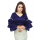 Generic Women's Organza Solid V Neck Layered Ruffle Sleeve Readymade Blouse (Navy Free Size , up to 38–40 Bust)-PID65855 Generic Women's Organza Solid V Neck Layered Ruffle Sleeve Readymade Blouse (Navy Free Size , up to 38–40 Bust)-PID65855