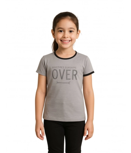 Generic Girl's Cotton Printeded Round Neck T-Shirt (Grey)