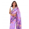 Generic Women's Linen Printed Saree With Unstitched Blouse 5.5Mtr (Purple)
