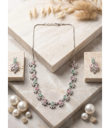 Generic Women's Brass Silver Plated Necklace set (Multicolor)