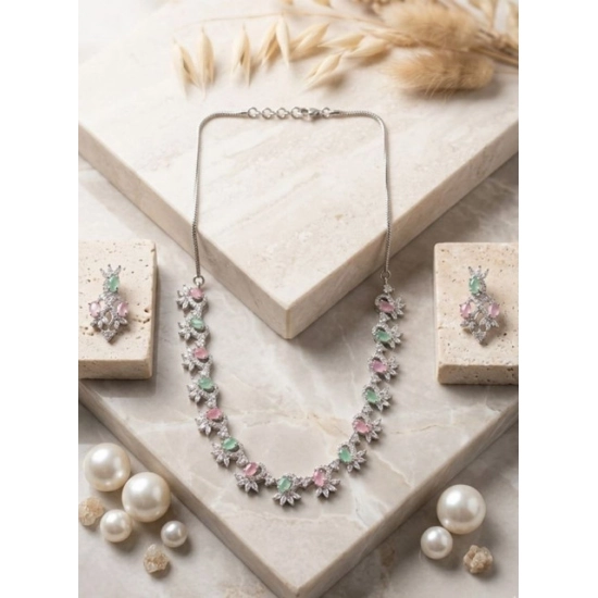 Generic Women's Brass Silver Plated Necklace set (Multicolor) Generic Women's Brass Silver Plated Necklace set (Multicolor)