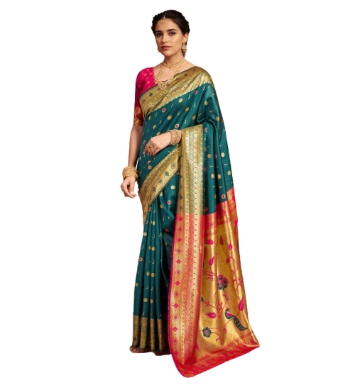 Generic Women's Silk Blend Zari Weaving Saree With Unstitched Blouse 5.5Mtr (Rama)