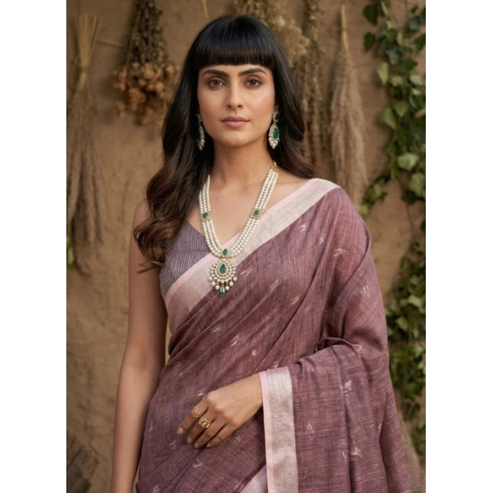 Generic Women's Linen Cotton Printed Saree With Unstitched Blouse 5.5Mtr (Purple) Generic Women's Linen Cotton Printed Saree With Unstitched Blouse 5.5Mtr (Purple)